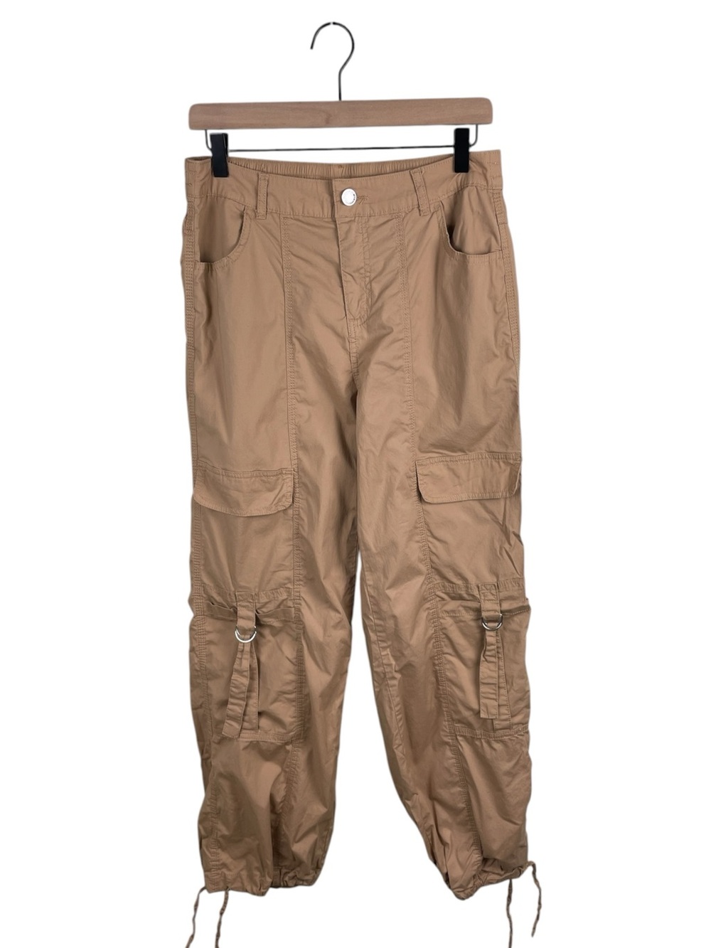 No Boundaries Cargo Parachute Pants Womens Size Small Khaki Tan Cotton Baggy Y2K